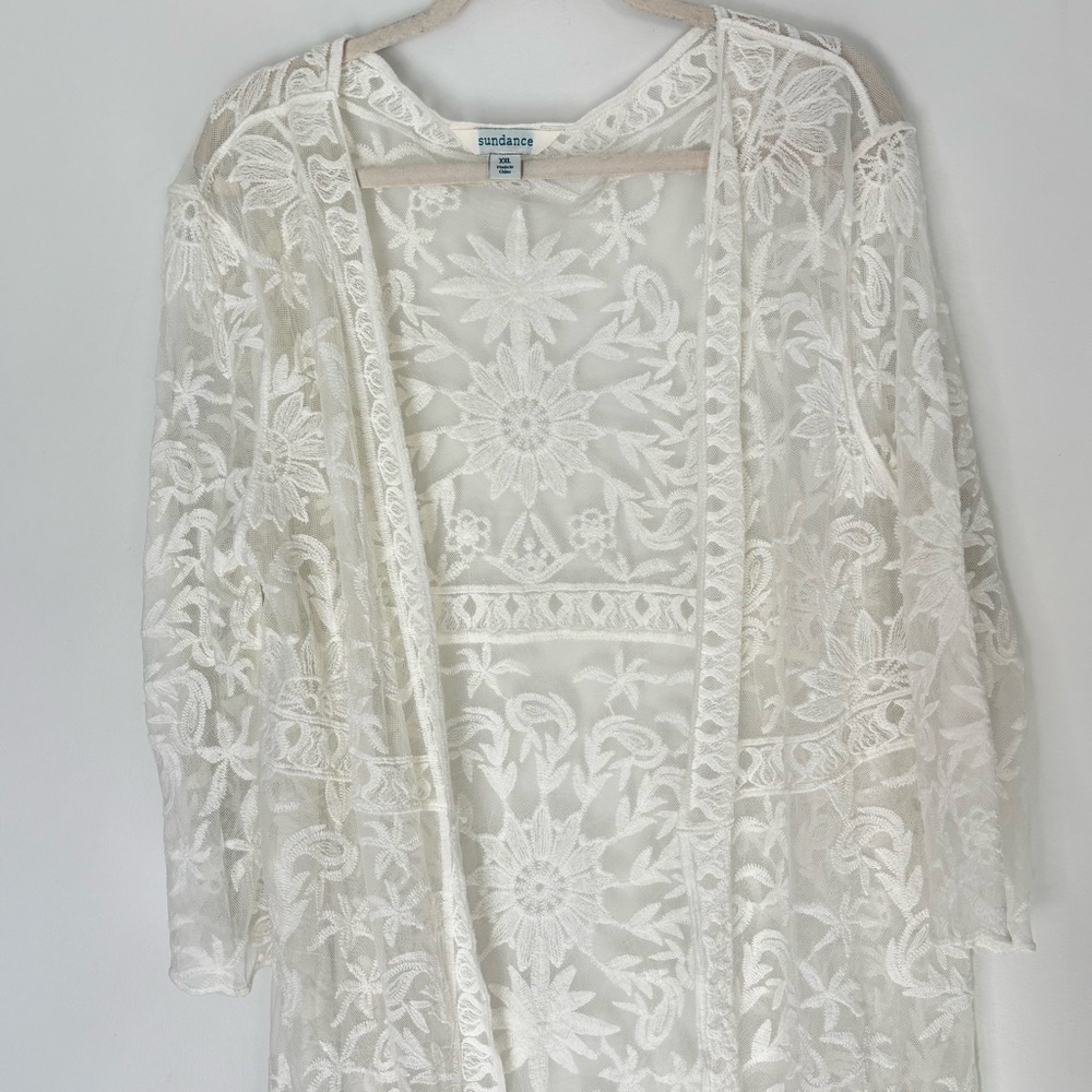 Sundance White Lace Duster Kimono Cardigan Size 2XL -Beach Boho Wedding - Picture 3 of 16